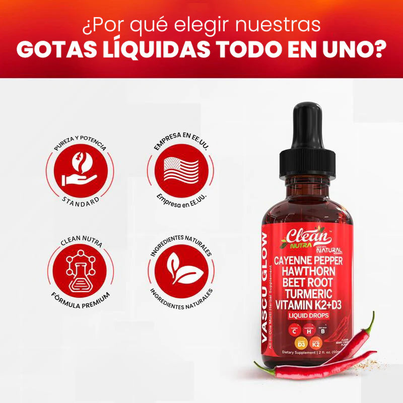 Vascu Glow – Suplemento Líquido Natural para la Salud Cardiovascular y la Circulación (Frasco de 50 ml)