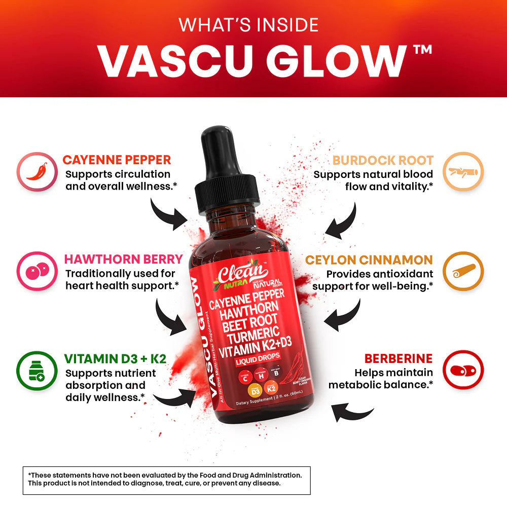 Vascu Glow – Suplemento Líquido Natural para la Salud Cardiovascular y la Circulación (Frasco de 50 ml)